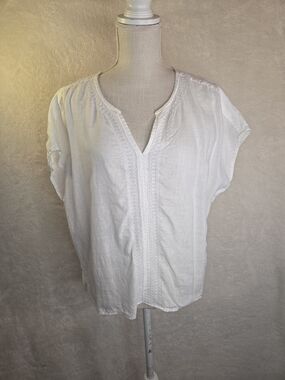 House of Harlow 1960 Top Womens Sz L White Solid Linen V-Neck Embroidered Cap